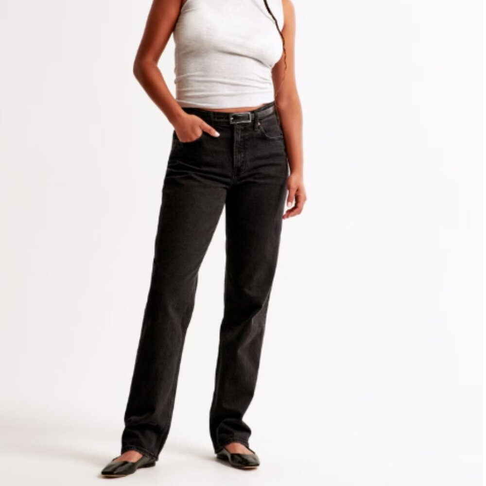 Abercrombie & Fitch Black Mid Rise 90s Straight Jean (Curve Love) (Tall)